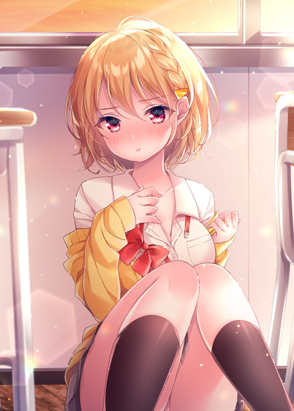 This is a pixiv picture whose title is 「もっと私のことも見てください…先輩」.