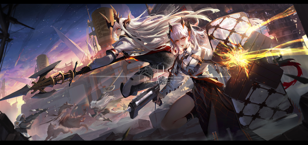 This is a pixiv picture whose title is アークナイツバトルイラコン-塞雷娅&苇草.