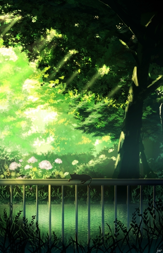 This is a pixiv picture whose title is 有猫的午后.