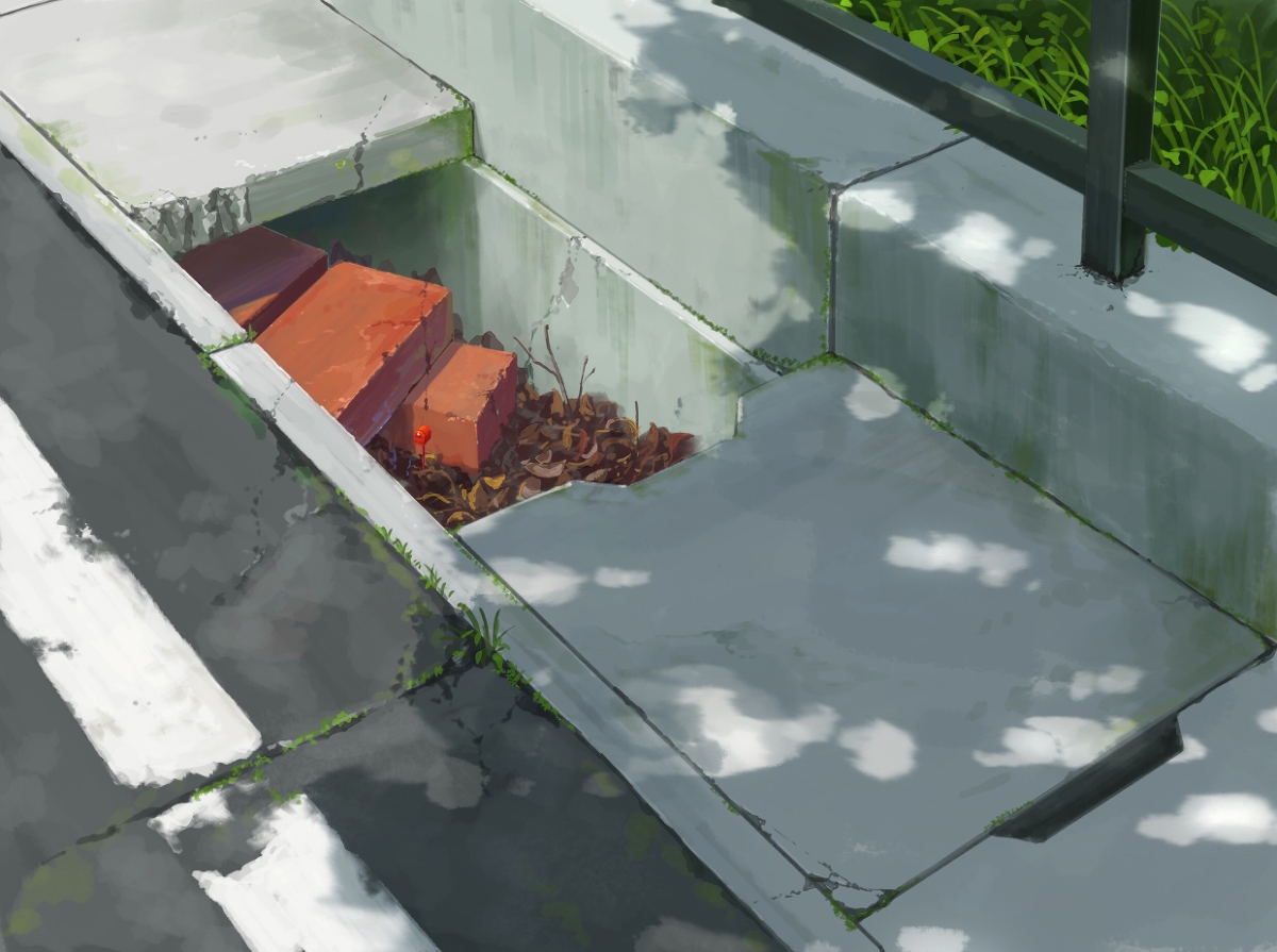 This is a pixiv picture whose title is 側溝に住むもの.