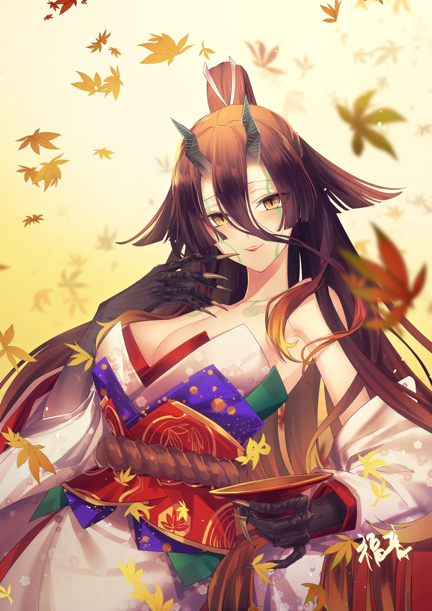 This is a pixiv picture whose title is 鬼女紅葉.