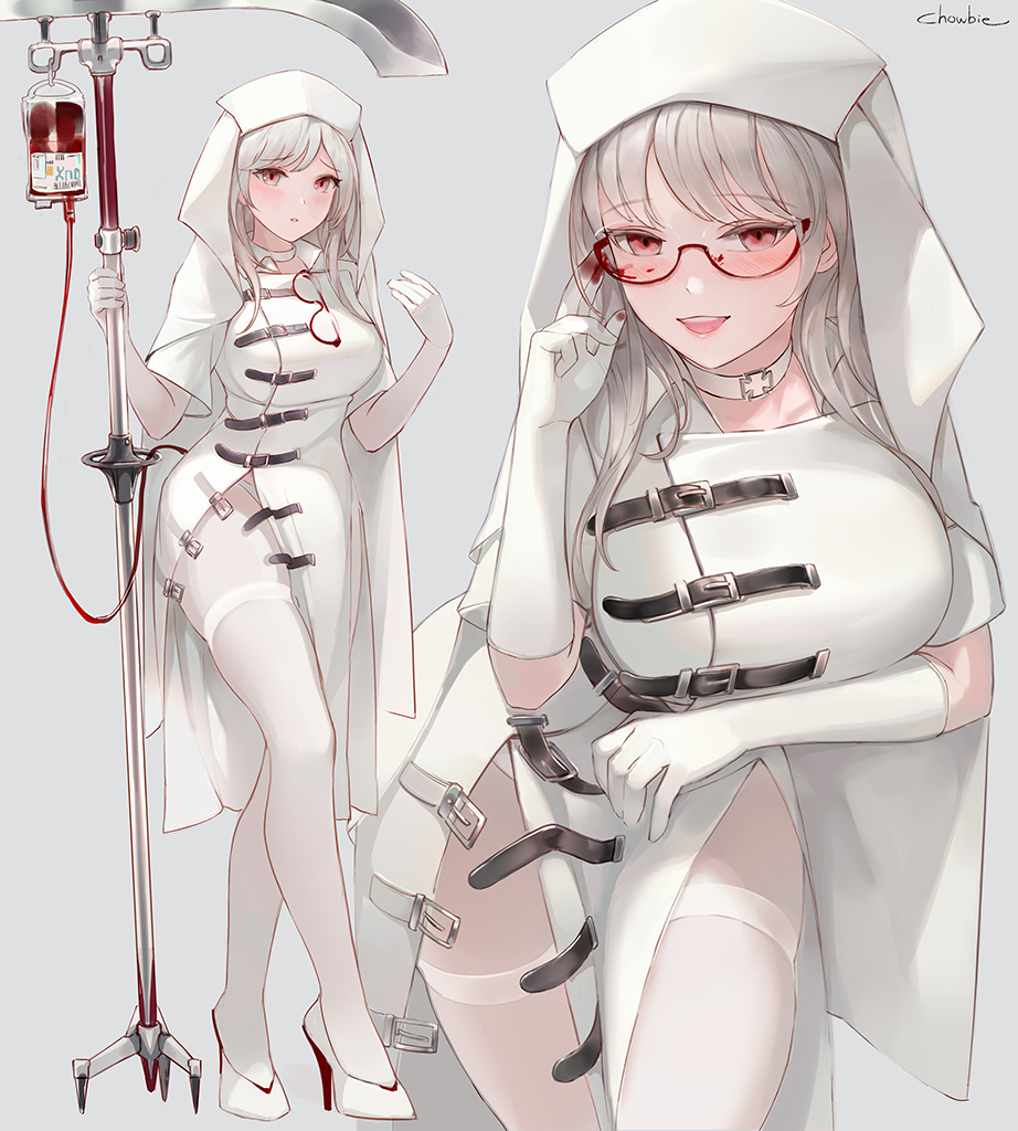 This is a pixiv picture whose title is 赤い眼鏡のナース.