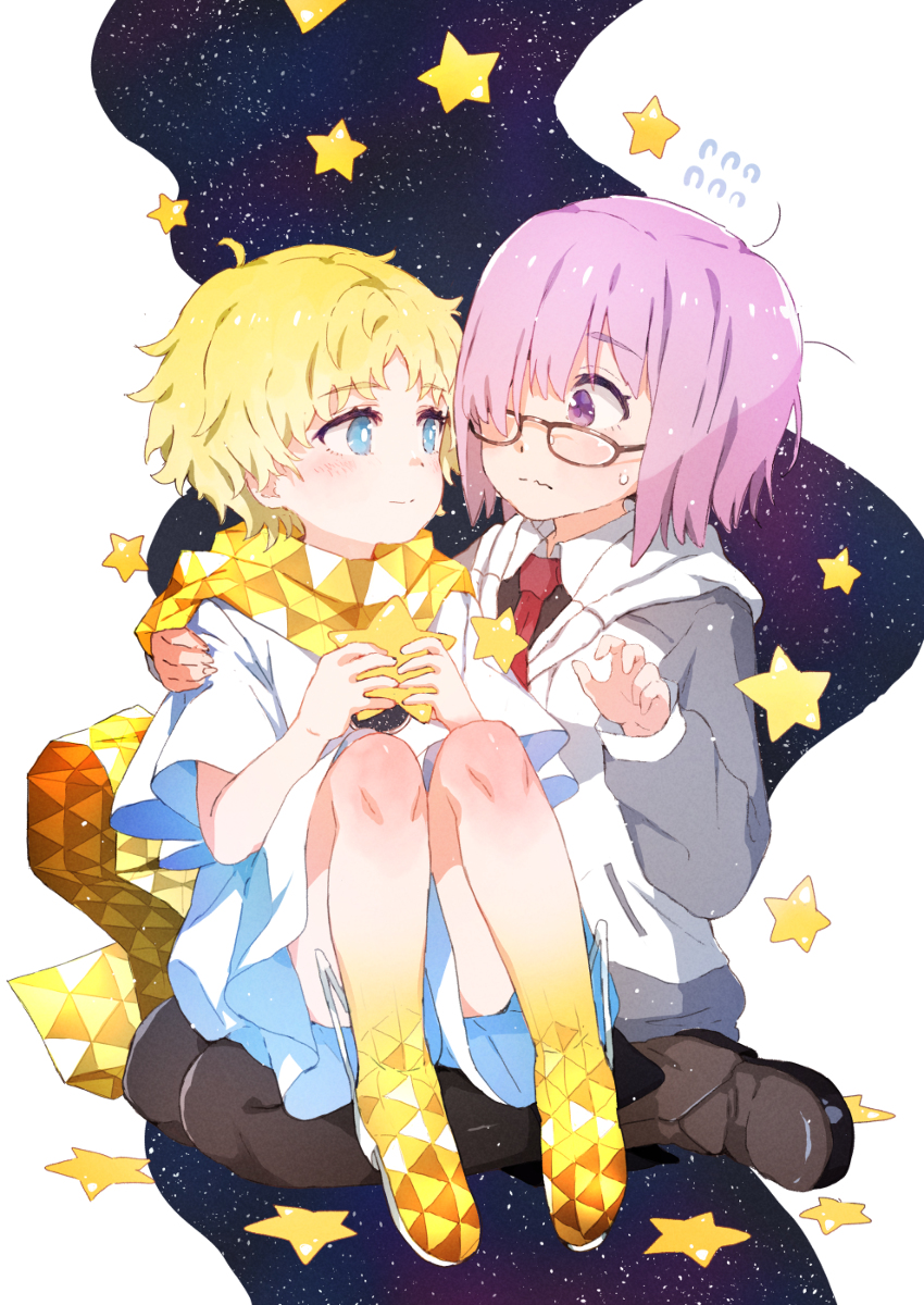 This is a pixiv picture whose title is マシュお姉ちゃんの膝の上にボイジャーくんを乗せると、.