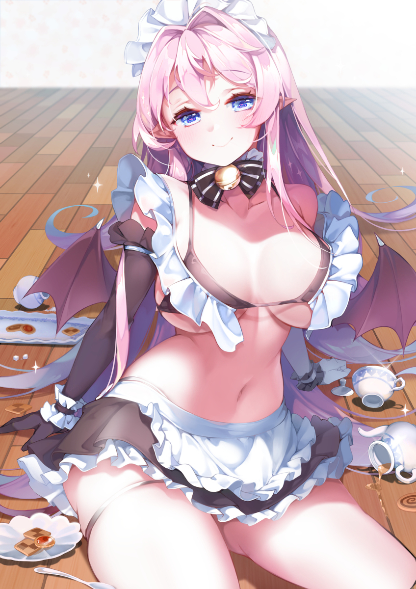 This is a pixiv picture whose title is 水着メイドサンゴちゃん.
