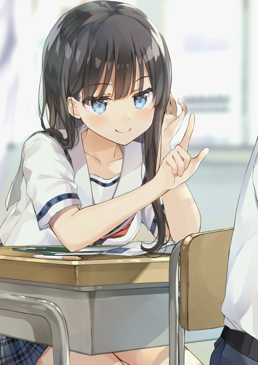 This is a pixiv picture whose title is 後ろの席の子がいつも俺にちょっかいをかけてくる.