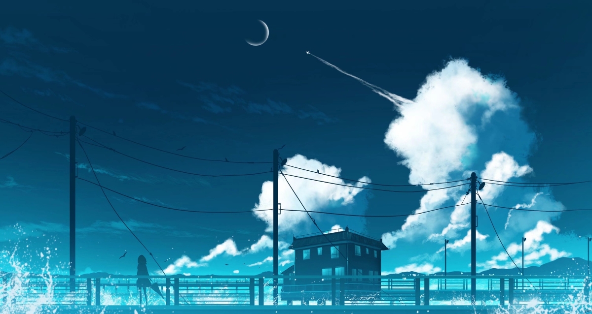 This is a pixiv picture whose title is 海上有家便利店贩卖着蓝色的孤独.