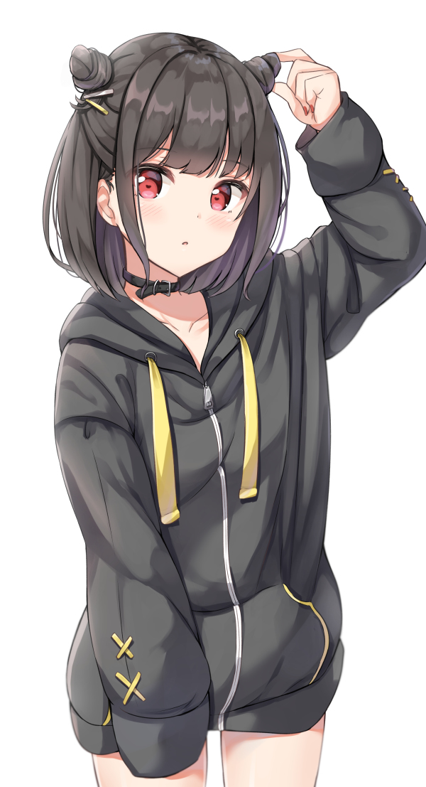 This is a pixiv picture whose title is 黒パーカーお団子ちゃん.