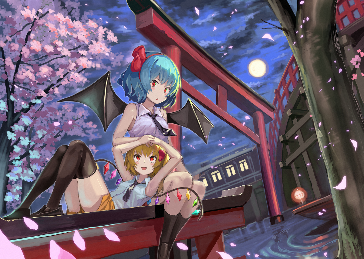 This is a pixiv picture whose title is 夜桜スカーレット.