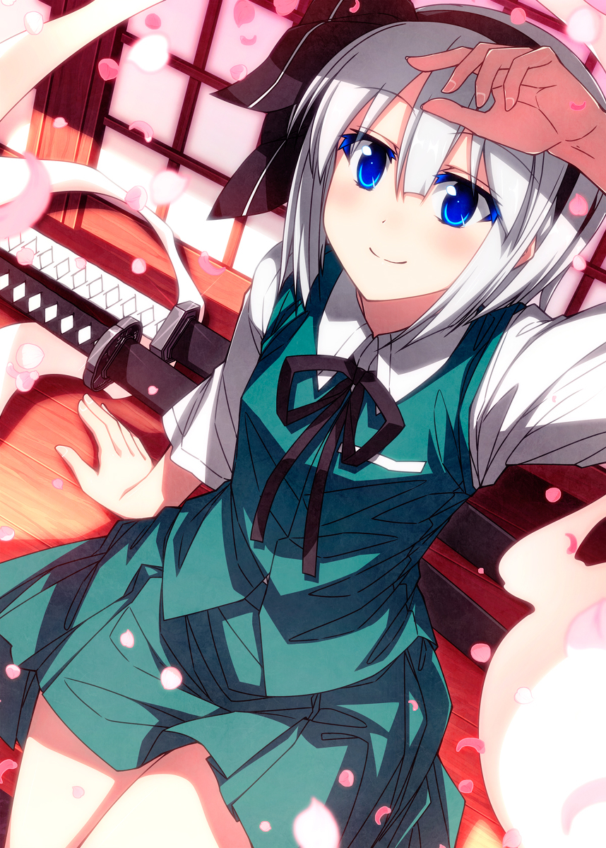 This is a pixiv picture whose title is 舞う桜と妖夢ちゃん！.