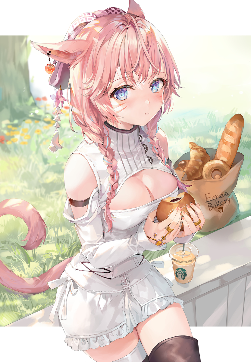 This is a pixiv picture whose title is パンを食べるミコッテちゃん.