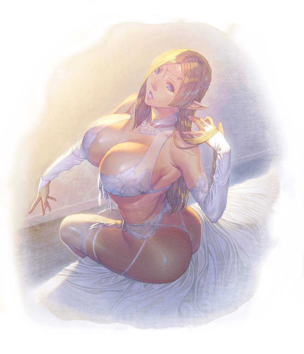 This is a pixiv picture whose title is 勝負下着で誘惑してくる人妻エルフ.