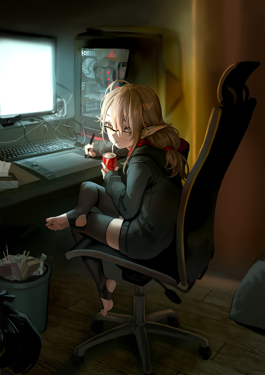 This is a pixiv picture whose title is 水蘭児が絵を描いてるシーン。.