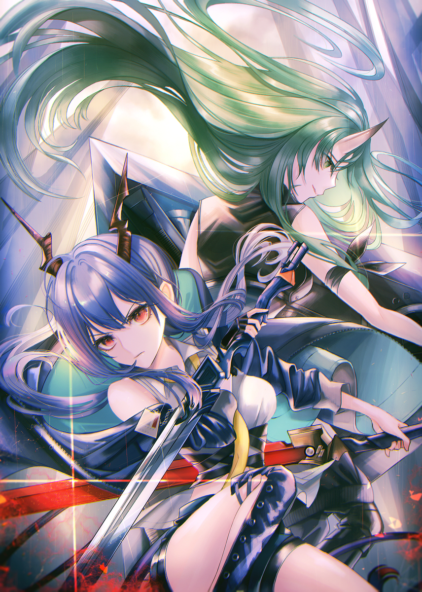 This is a pixiv picture whose title is 【アークナイツ】チェンとホシグマ.