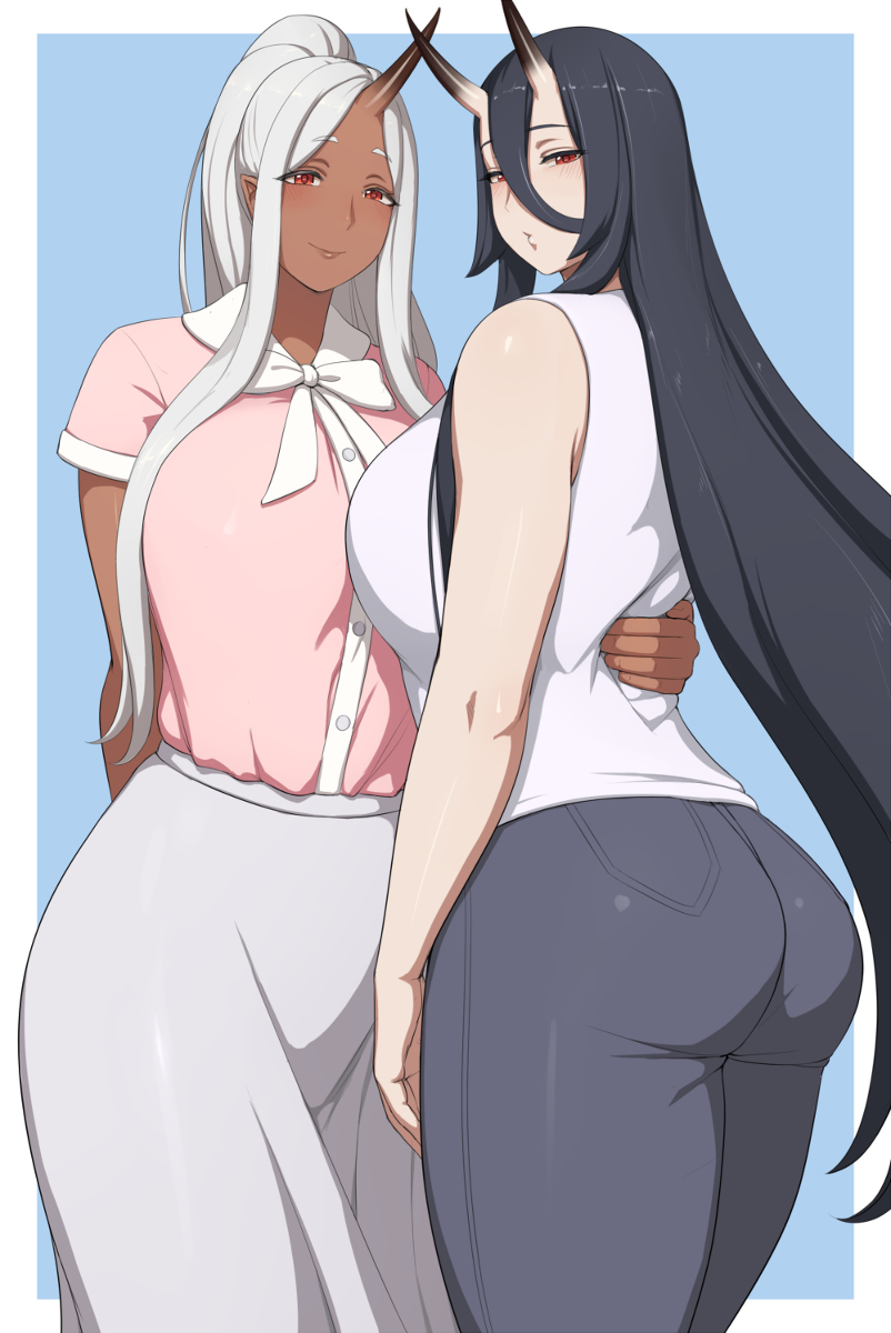 This is a pixiv picture whose title is Oni sisters.