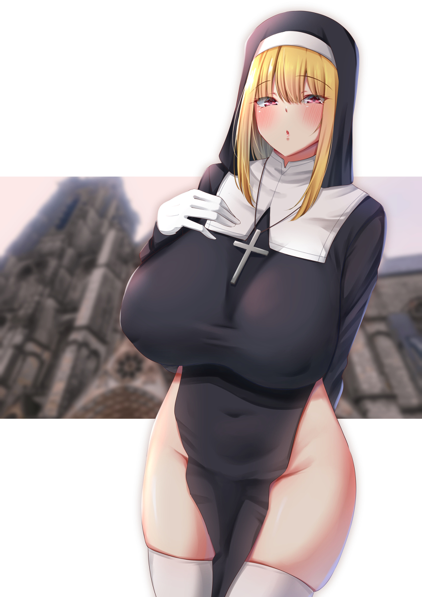 This is a pixiv picture whose title is 金髪爆乳シスターさん.