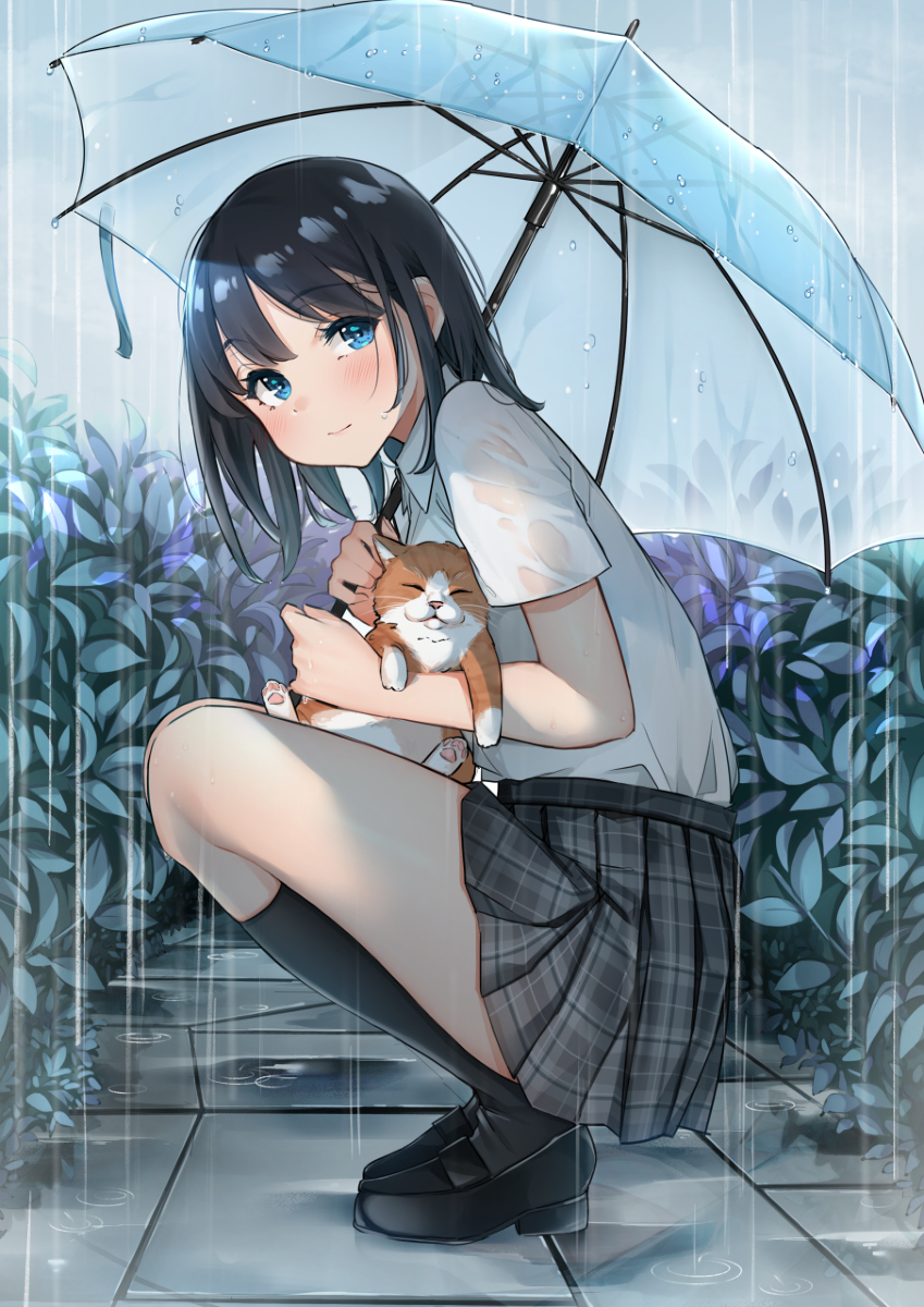 This is a pixiv picture whose title is 雨の日の制服女の子.