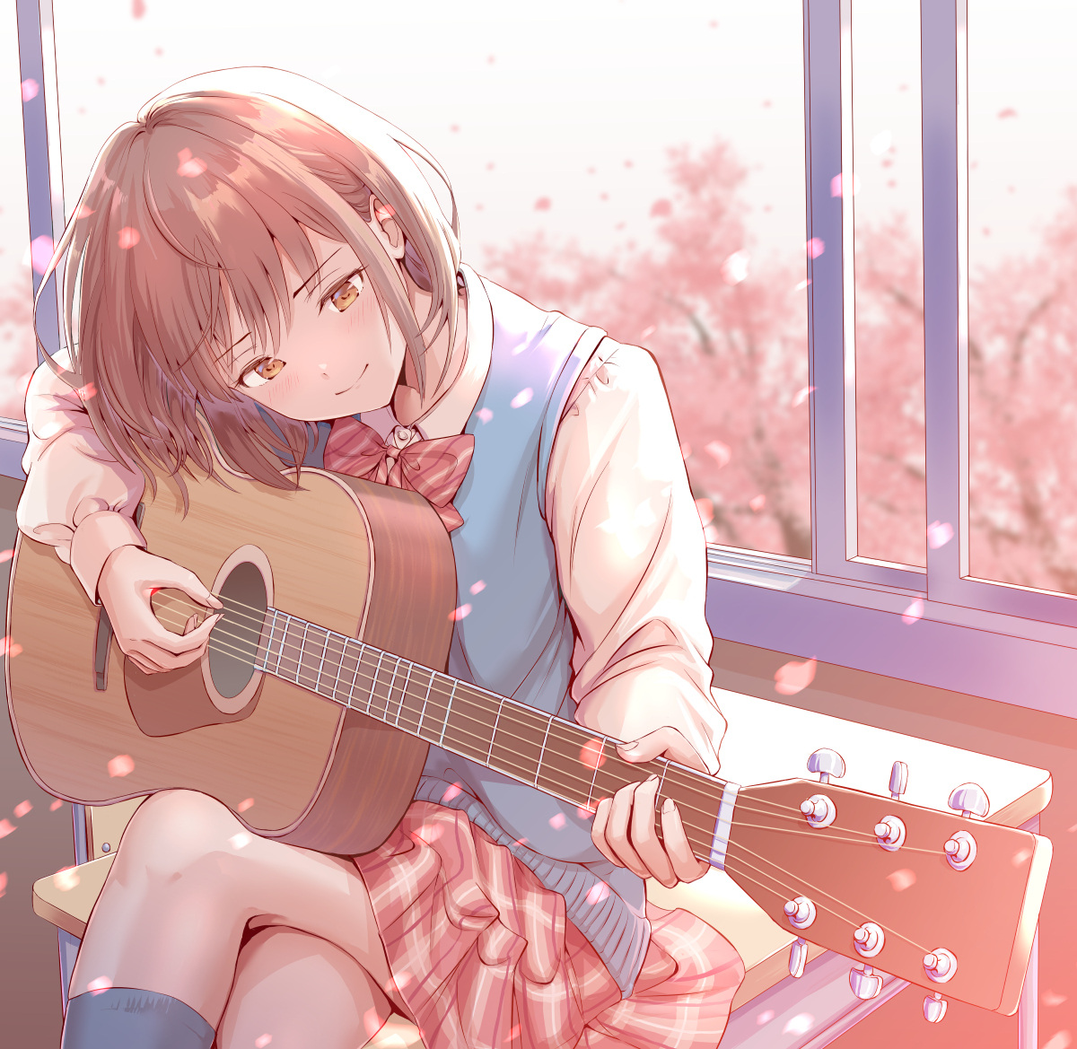 This is a pixiv picture whose title is ギターを弾く少女.