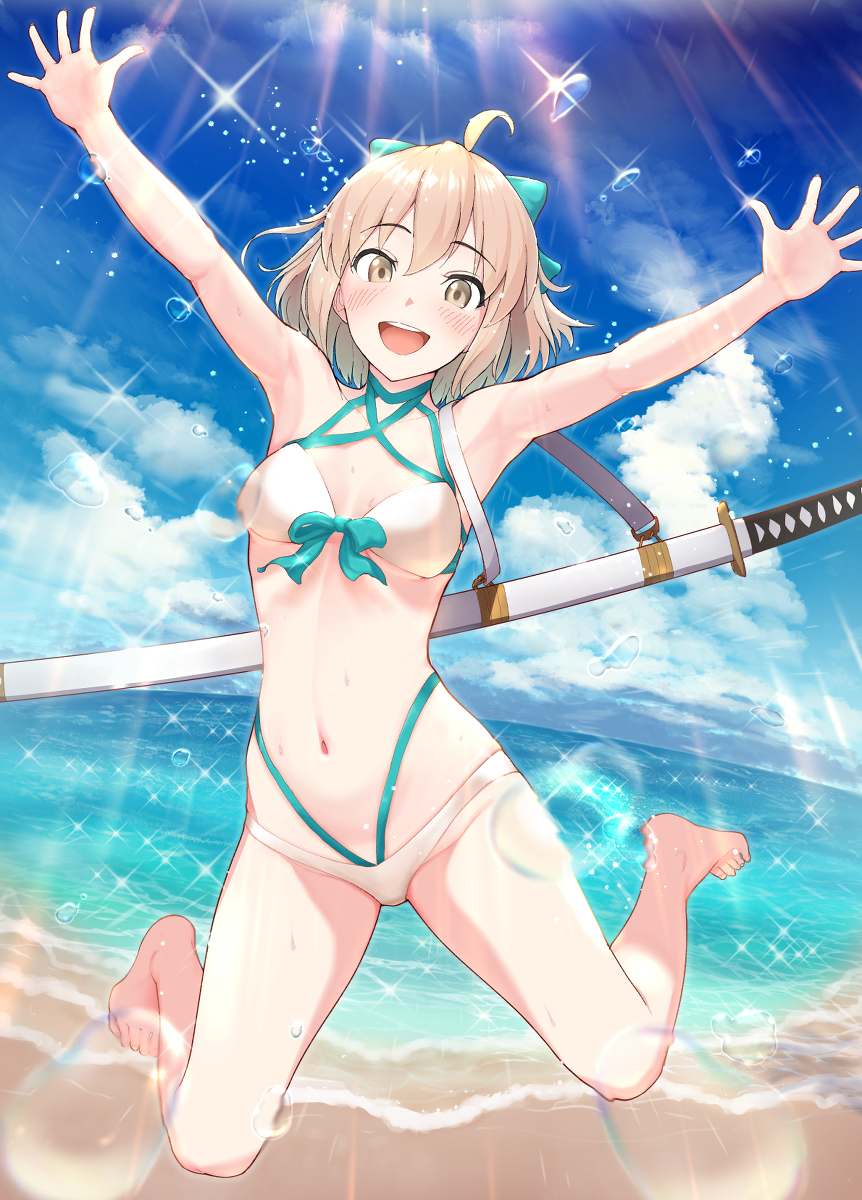 This is a pixiv picture whose title is 天才美少女剣士沖田さん.