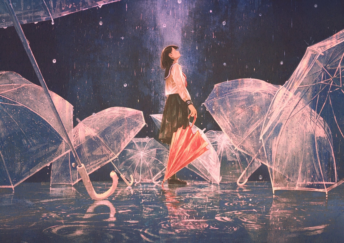 This is a pixiv picture whose title is 夜の隙間に積もる雨【画集発売】.