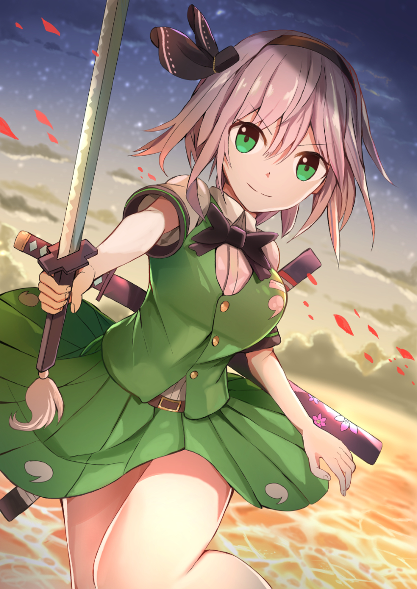 This is a pixiv picture whose title is 波打ち際妖夢.