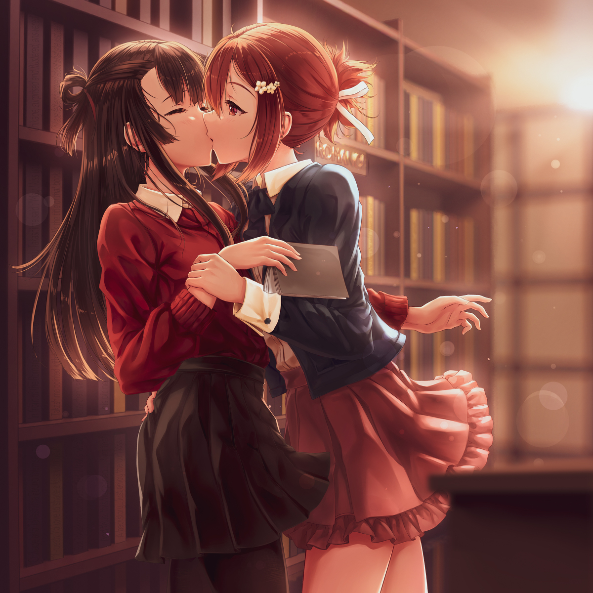 This is a pixiv picture whose title is GunTaka - Kiss in The Library.