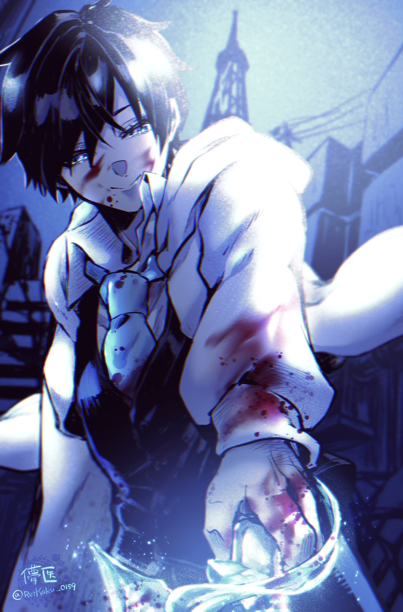 This is a pixiv picture whose title is 【skeb】夜に剣を携えて現れる少年【よその子】.