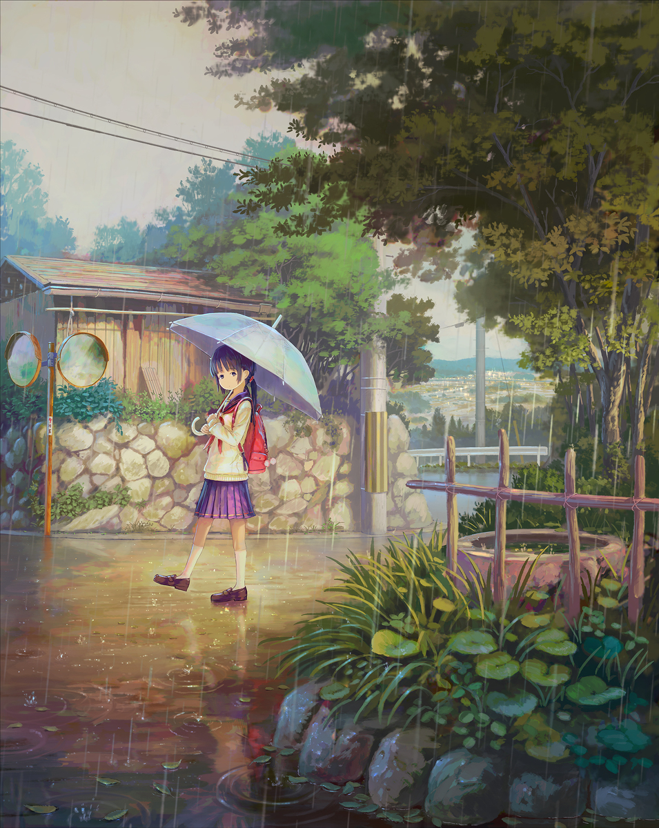 This is a pixiv picture whose title is 帰りは雨で.