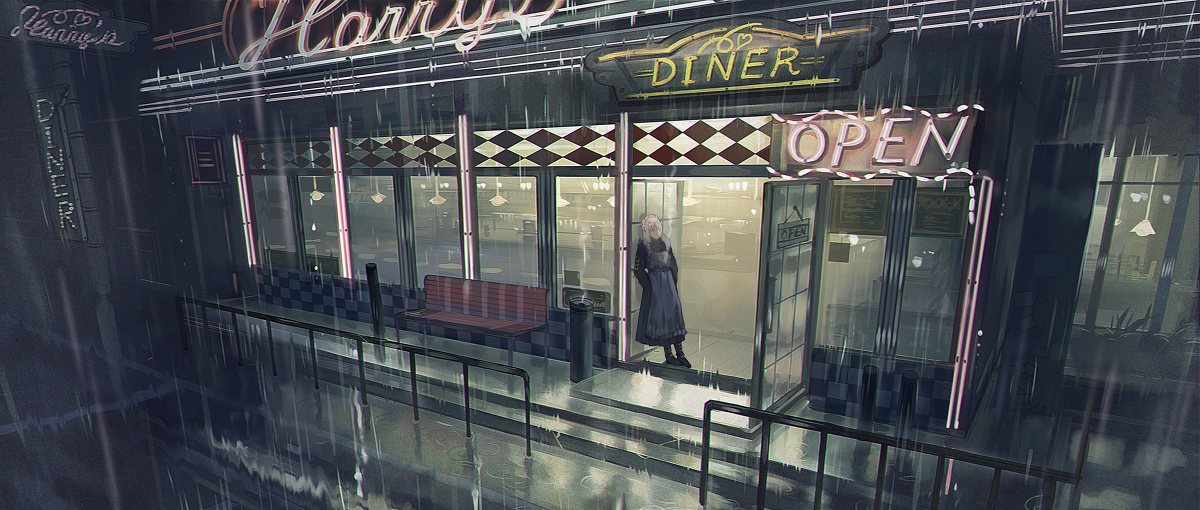 This is a pixiv picture whose title is RAINY DAY DINER.