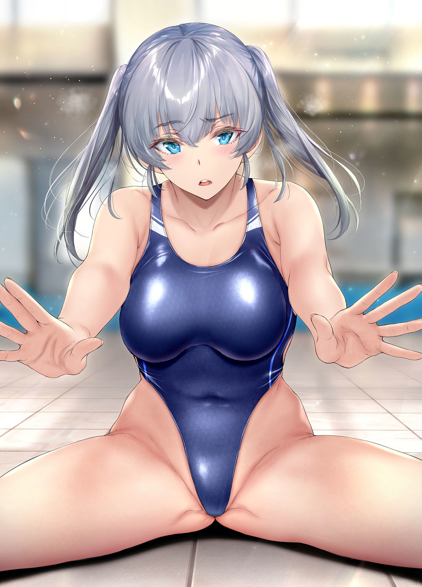 This is a pixiv picture whose title is 気になる男子のいる水泳部に毎日レクチャーを受けにきて、ストレッ～.