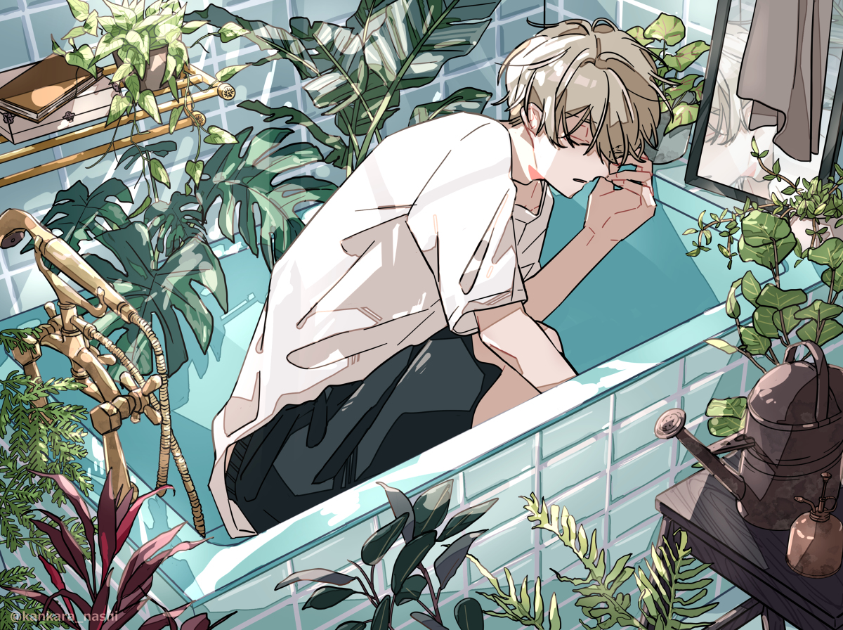 This is a pixiv picture whose title is バスタブと植物の部屋.