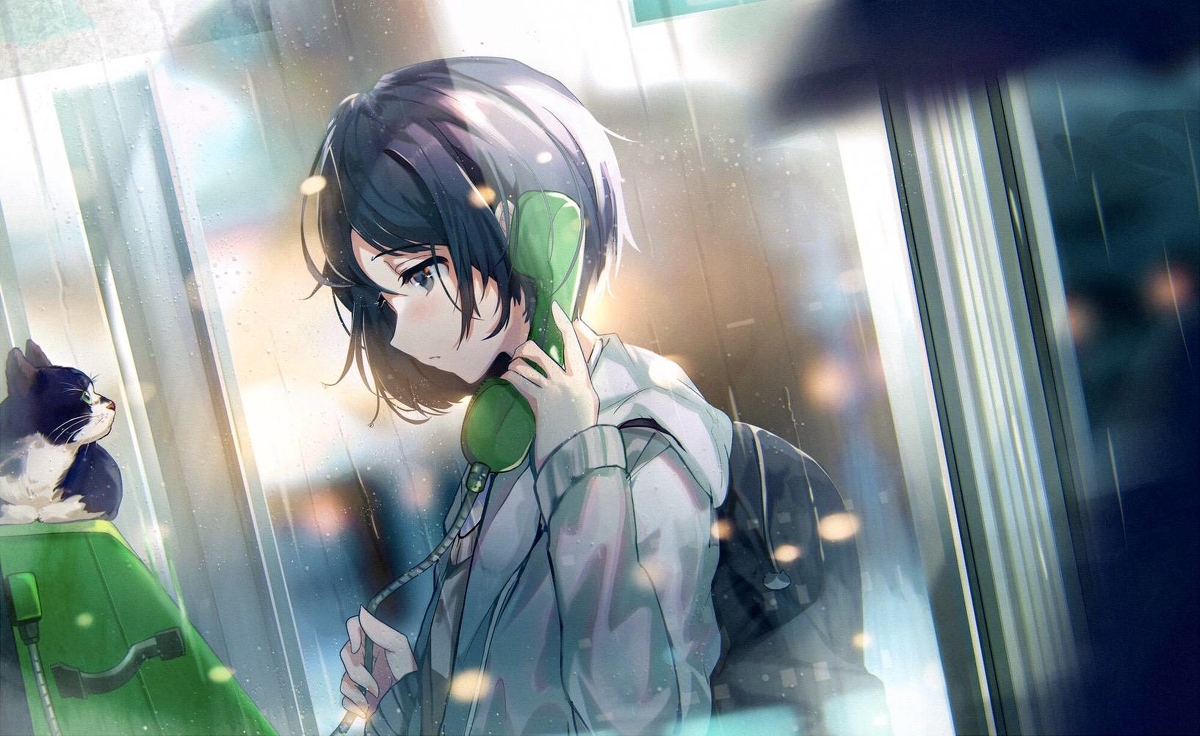 This is a pixiv picture whose title is 雨音と君の声.