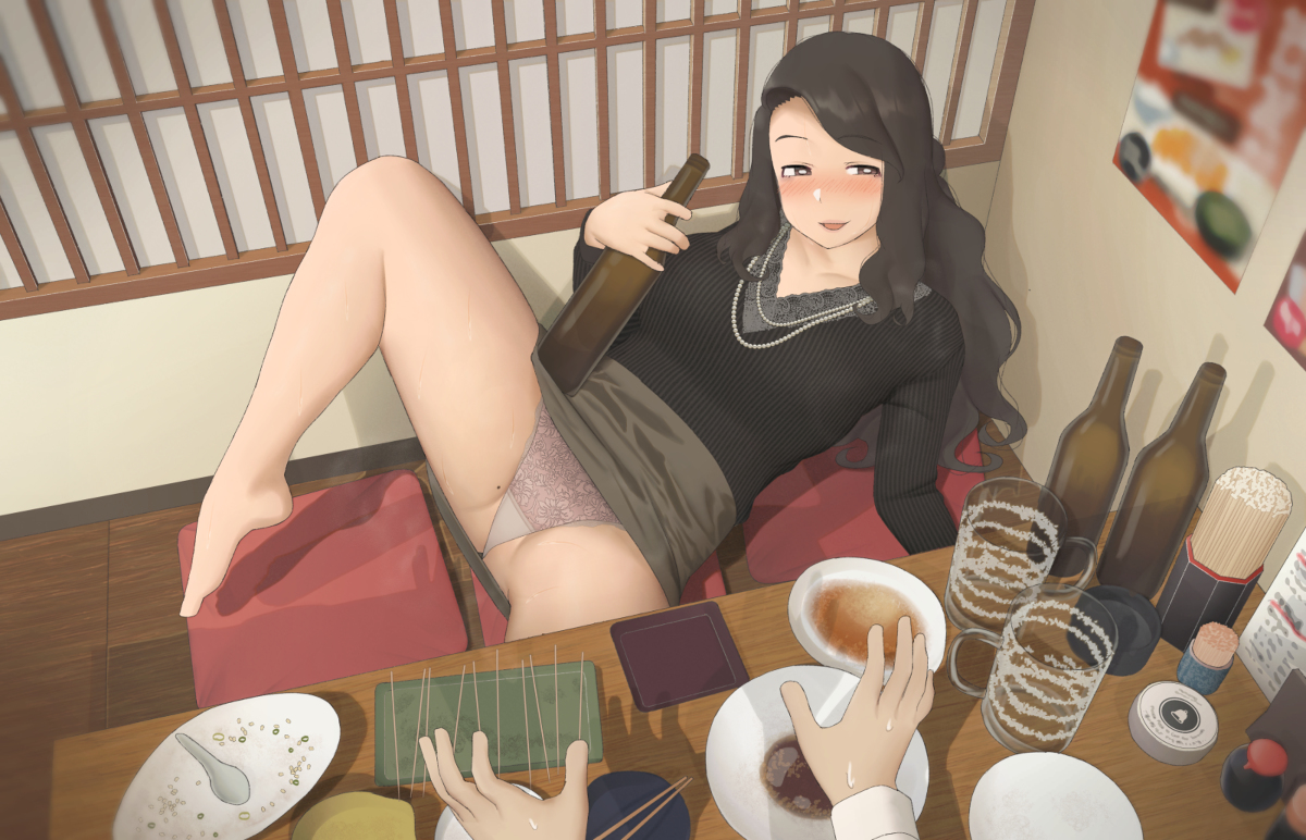 This is a pixiv picture whose title is 居酒屋の飲んだくれお姉さん.