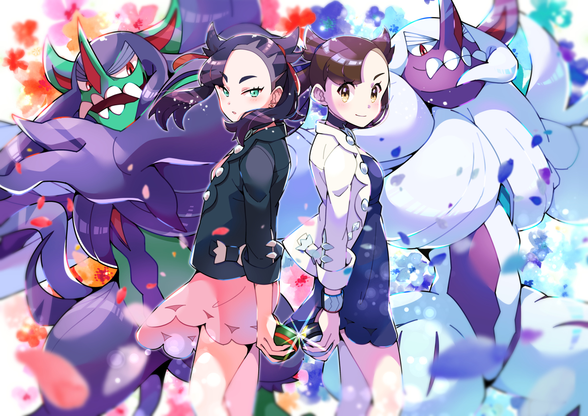 This is a pixiv picture whose title is 【ポケモン剣盾】ユウリ＆マリィ双子コーデ.