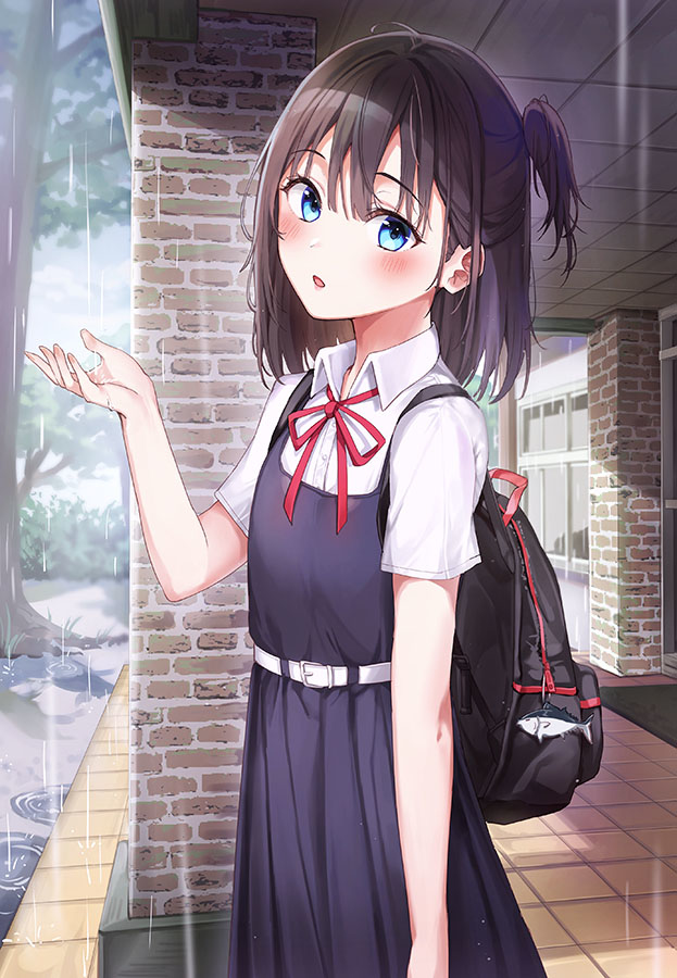 This is a pixiv picture whose title is 急に降ってきましたね…ところで先輩持ってますか？傘.