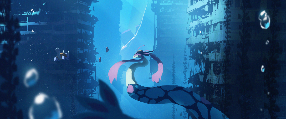 This is a pixiv picture whose title is ポケモンと一緒に海中探索.