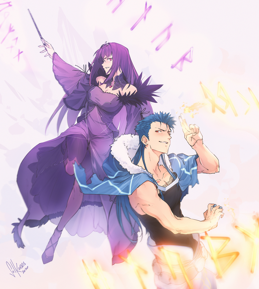 This is a pixiv picture whose title is Skadi and Caster Cú.