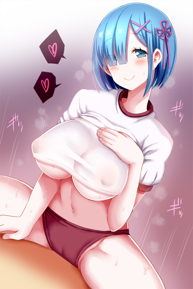 This is a pixiv picture whose title is 体操服でバランスボールに乗るレムりん.