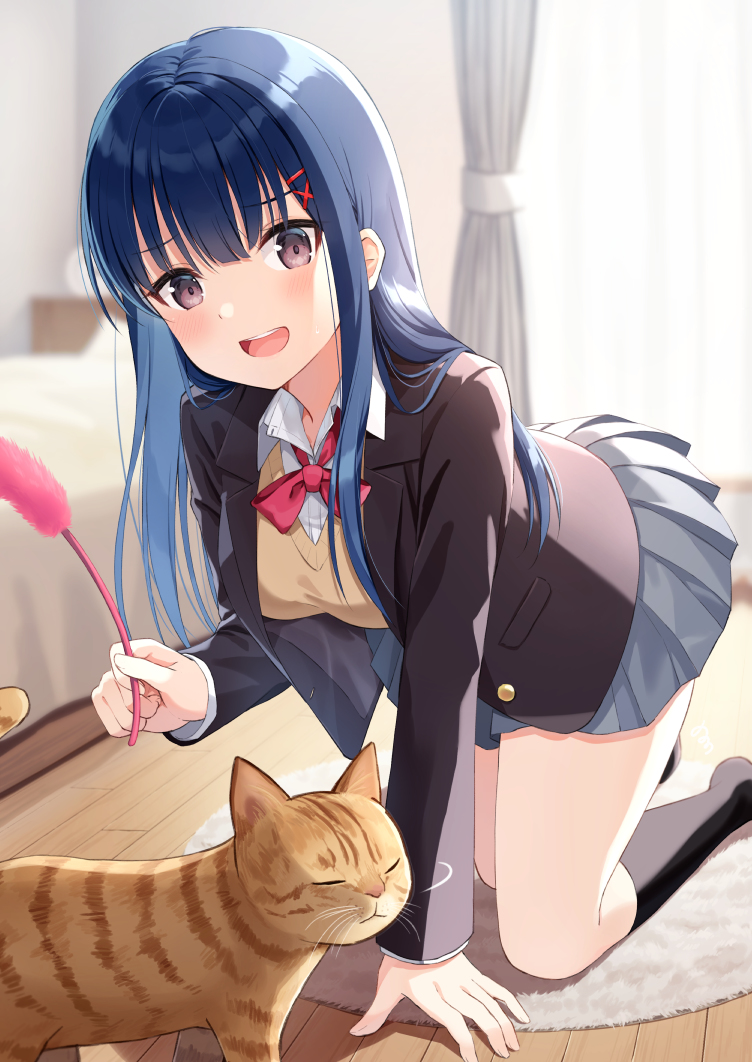 This is a pixiv picture whose title is 飼い猫に懐かれないJK.