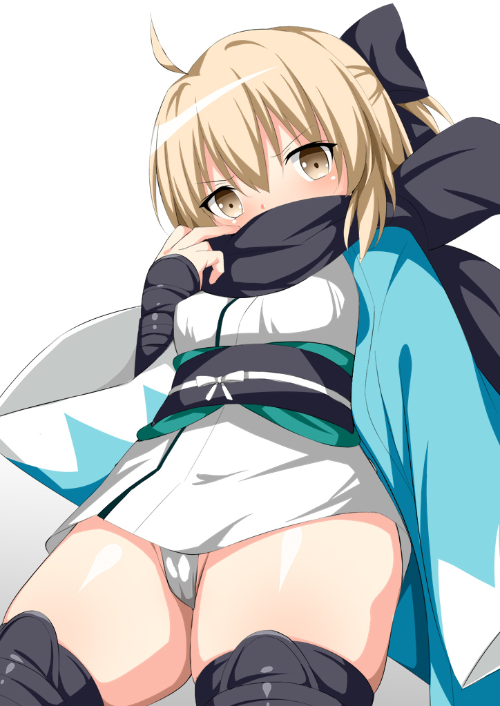 This is a pixiv picture whose title is ふんどしチラ沖田さん.