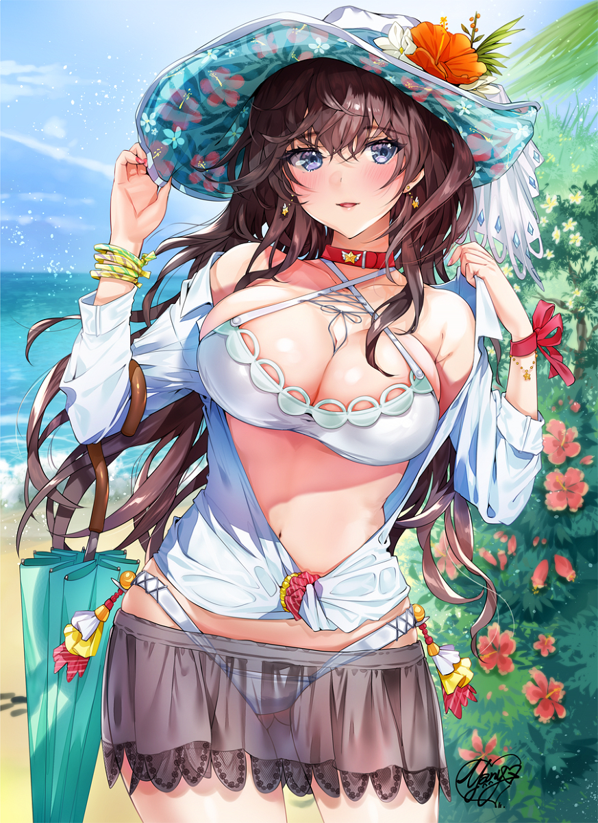 This is a pixiv picture whose title is 彼女と梅雨明け水着デート.
