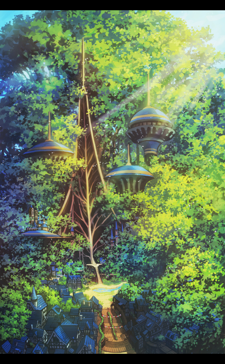 This is a pixiv picture whose title is 緑光の街.