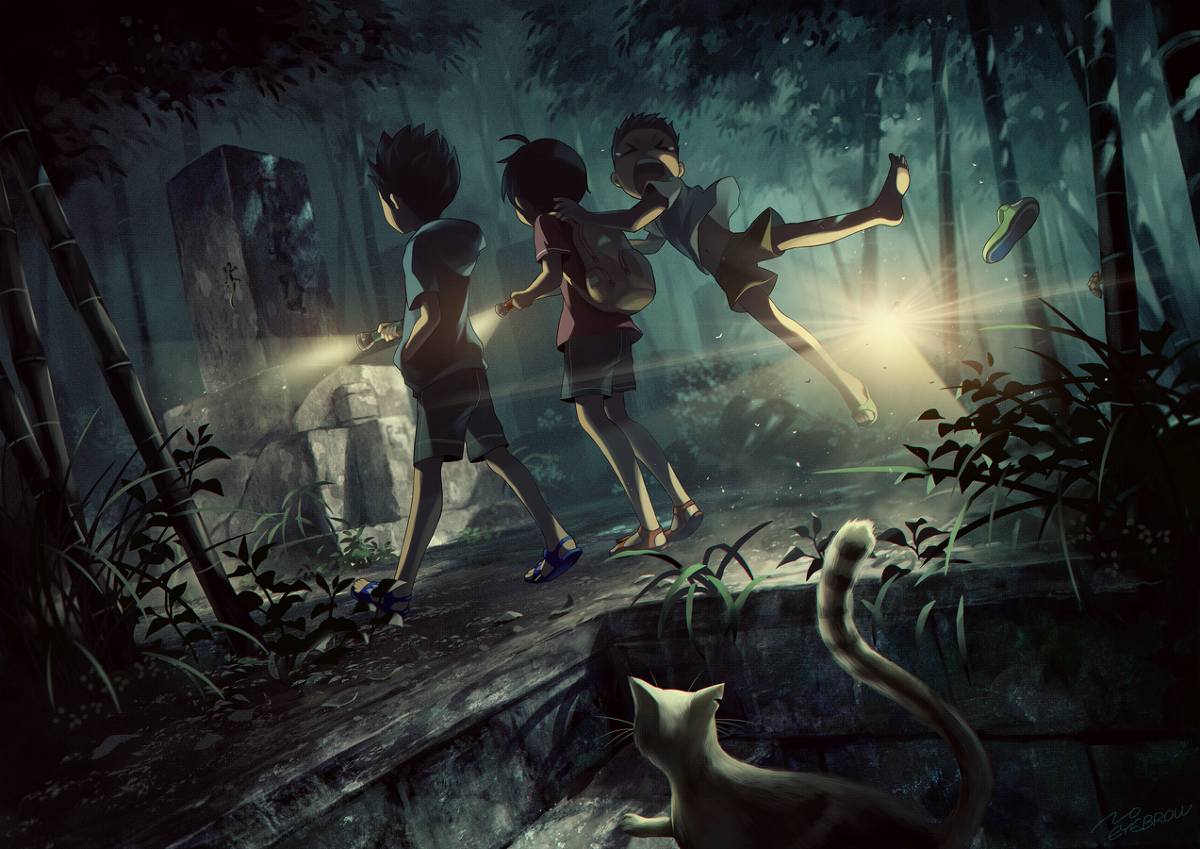 This is a pixiv picture whose title is 猫の肝試し.