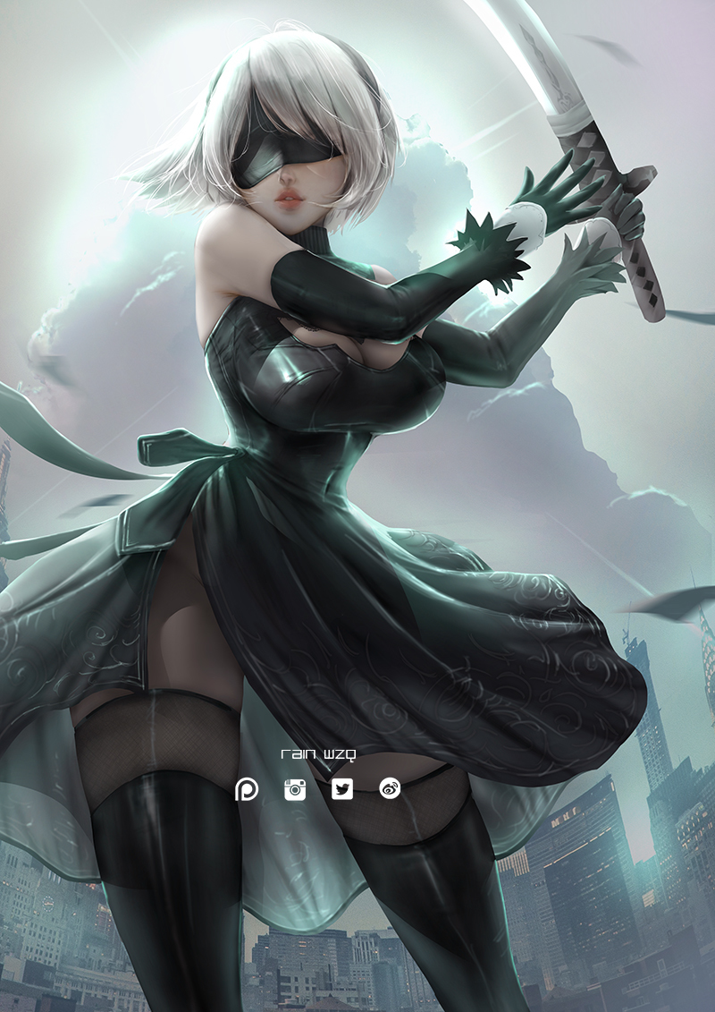 This is a pixiv picture whose title is 2B Pinup.