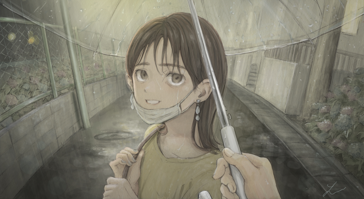 This is a pixiv picture whose title is やまない雨.