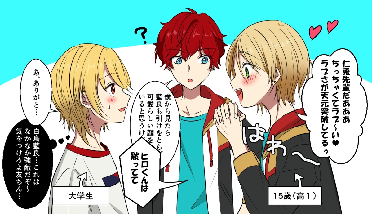 This is a pixiv picture whose title is なずなと藍良の初対面.