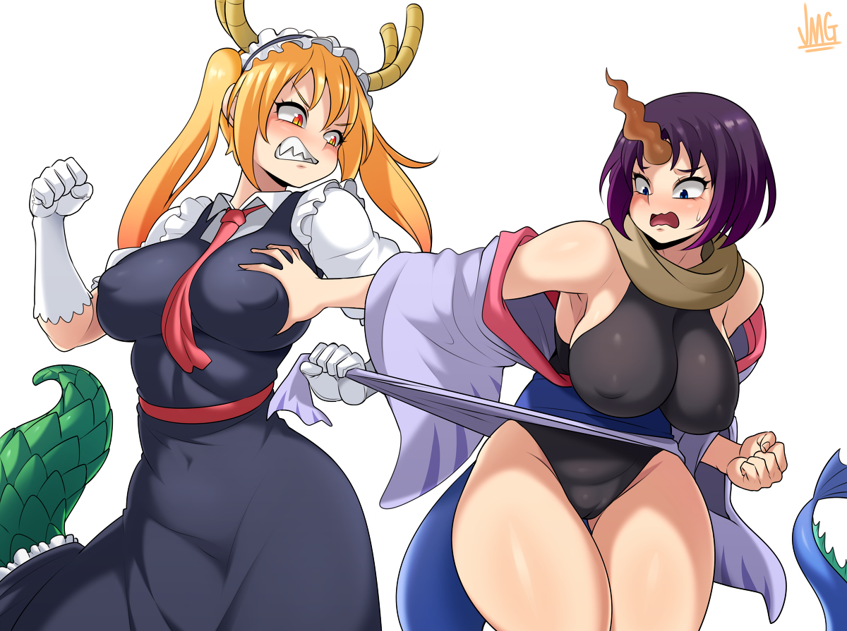 This is a pixiv picture whose title is Tohru VS Elma.