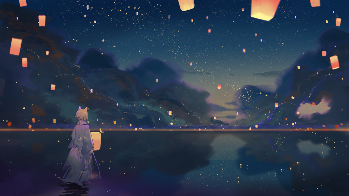 This is a pixiv picture whose title is sky lantern.