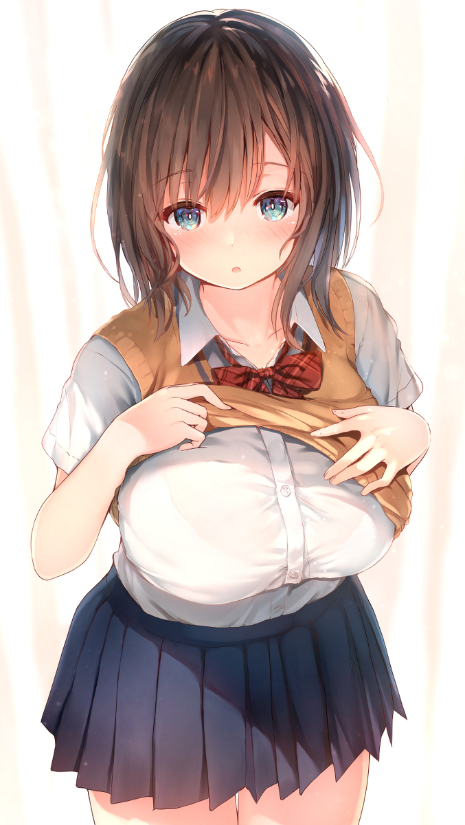 This is a pixiv picture whose title is 透けブラを見せてくれる着衣巨乳の女の子.