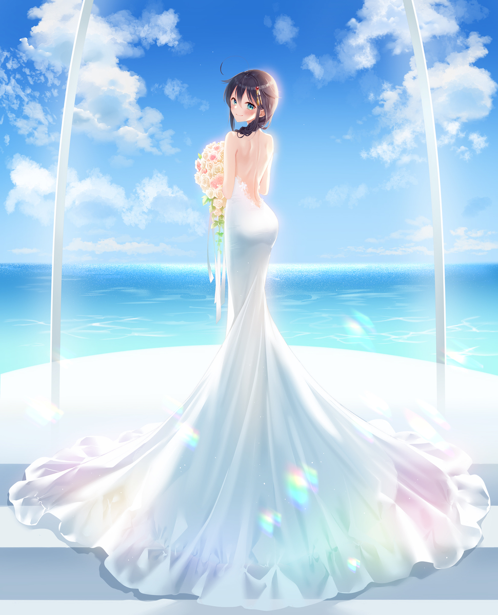 This is a pixiv picture whose title is 海の上のウエディング.