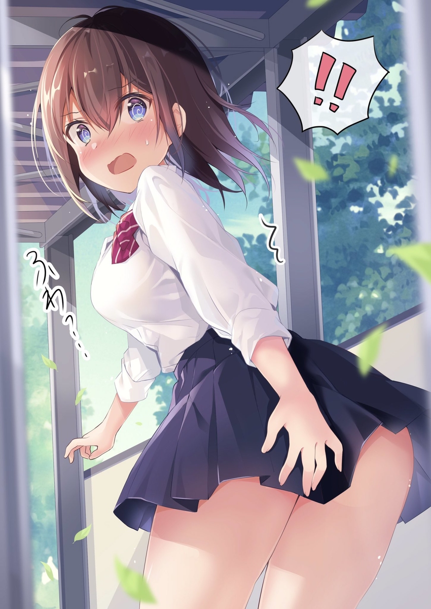 This is a pixiv picture whose title is 「渡り廊下にて、風が舞う」.